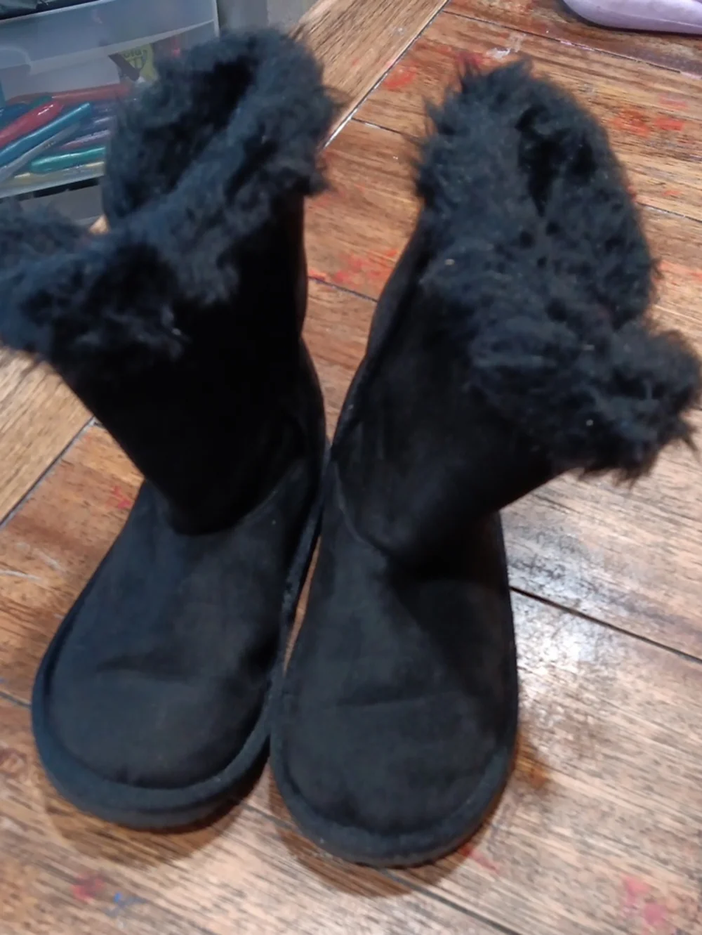 Childrens Place Black Faux-Fur Winter Boots - Girl's Cozy Slip-On